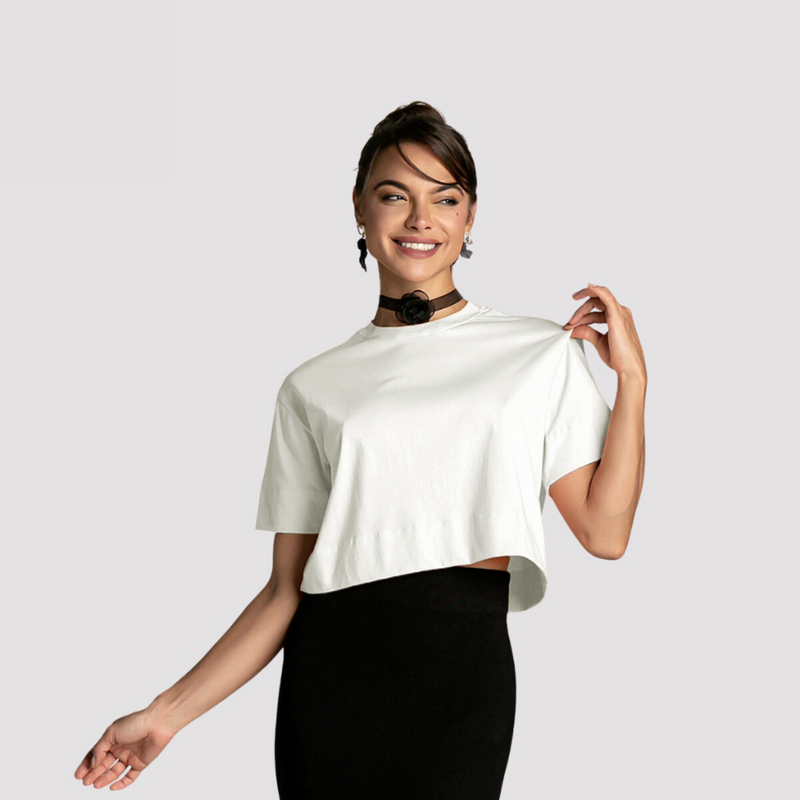 Blusa Feminina Elegante T-Shirt Cropped 100% Algodão