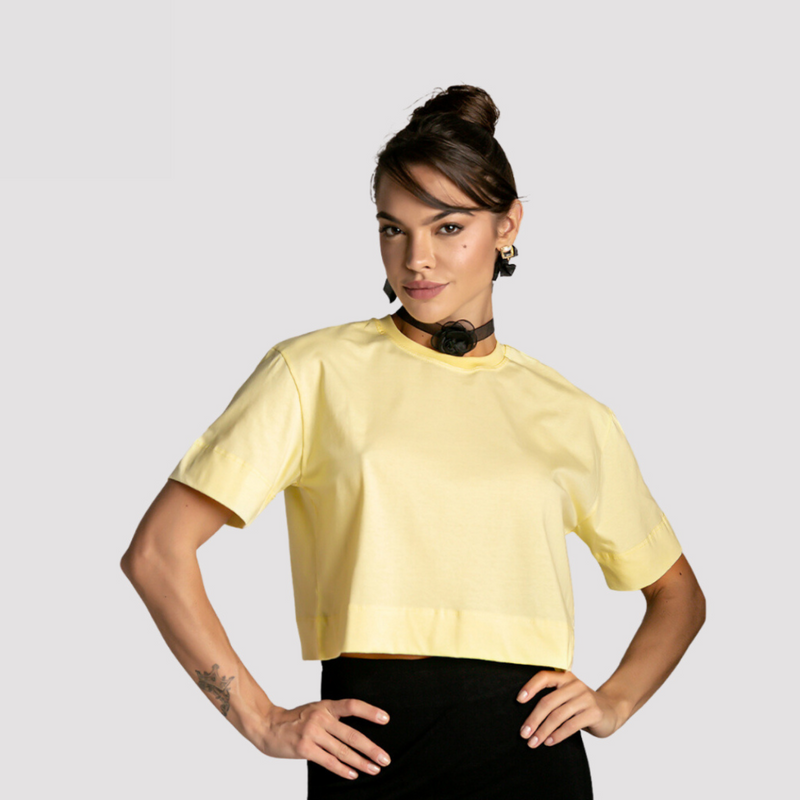 Blusa Feminina Elegante T-Shirt Cropped 100% Algodão