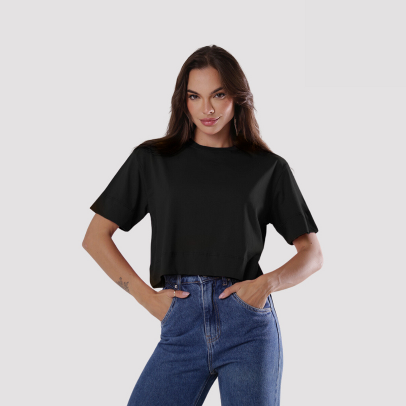 Blusa Feminina Elegante T-Shirt Cropped 100% Algodão