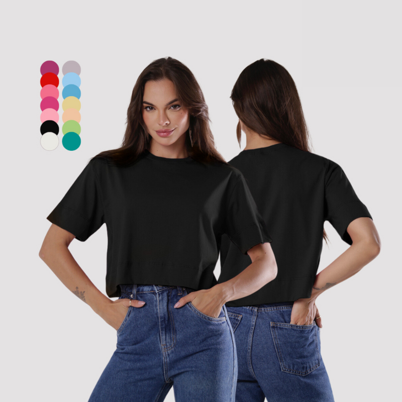 Blusa Feminina Elegante T-Shirt Cropped 100% Algodão