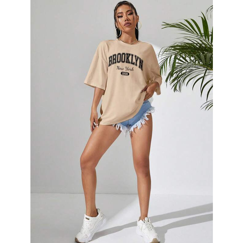 Camiseta Feminina Oversized Brooklyn New York 1898 Corte Reto Retilo de Rua Largo