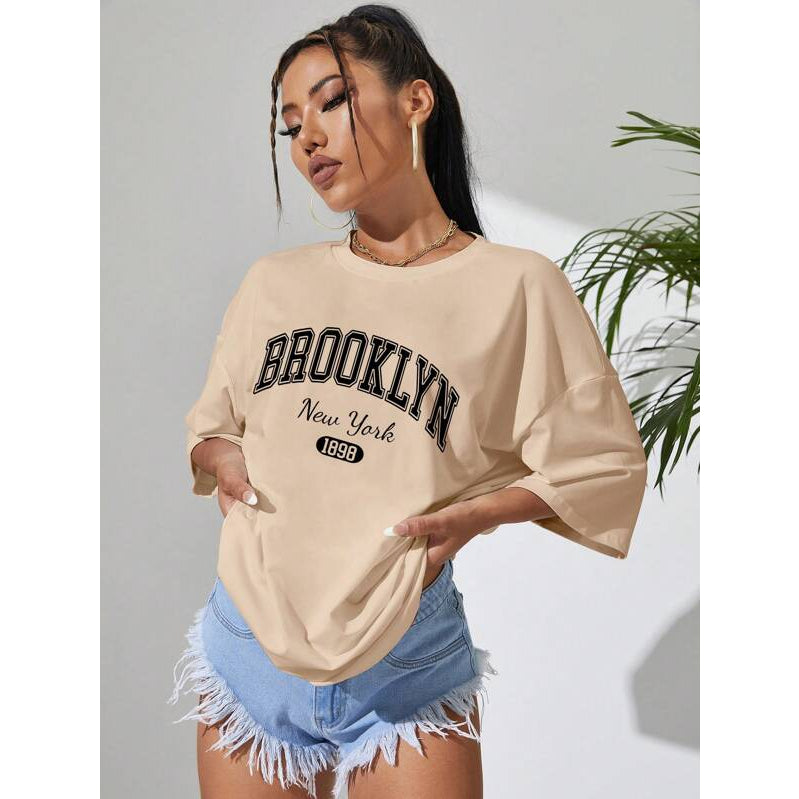 Camiseta Feminina Oversized Brooklyn New York 1898 Corte Reto Retilo de Rua Largo